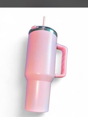 Powder Pink Travel Tumbler with Handle and Straw - Insulated Party Cup 32 oz